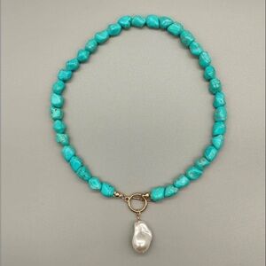 Faux Turquoise & Pearl Necklace